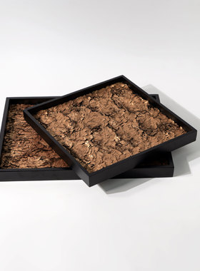 现代轻奢金色皮草托盘创意摆件置物收纳工艺品桌面茶几样板间装饰