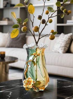 新中式创意变色珐琅彩玻璃花瓶客厅餐桌水培鲜花插花透明花器摆件