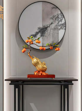 铜艺坊一生平安花生柿子黄铜摆件花生柿子树彩铜摆件家居玄关装饰