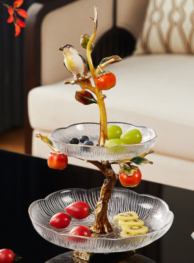 双层玻璃盘酒店家用客厅轻奢桌面透明水果托盘多层收纳零食糖果盘