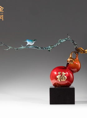 铜艺坊福禄安康葫芦黄铜摆件家居客厅玄关开业乔迁铜葫芦铜器摆件