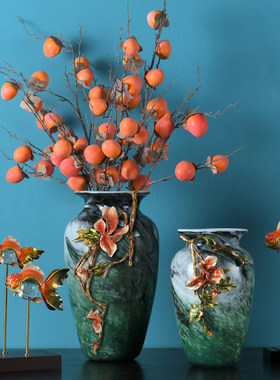 客厅大花瓶珐琅彩工艺品迷彩绿茵手工玻璃花瓶电视柜玄关家居摆件