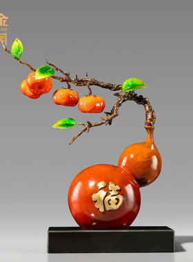 铜艺坊福禄喜事葫芦黄铜摆件中式家居客厅酒柜装饰新居入伙送礼物