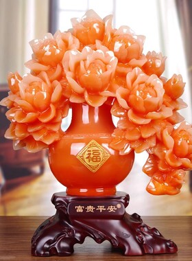 牡丹花瓶摆件 家居客厅电视柜两边装饰品花盘摆设 送乔迁结婚礼物