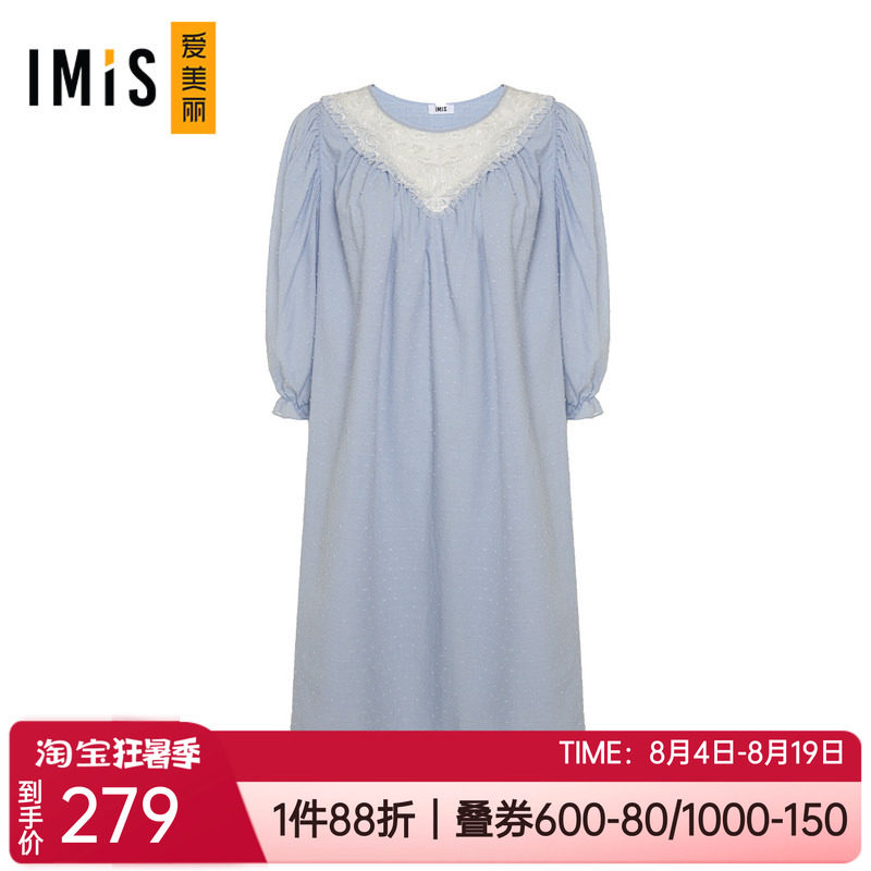 纯棉泡泡袖家居服服七分袖睡裙