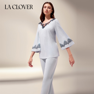女士家居服睡衣套装 LC46YB1 睡裤 爱慕LACLOVER兰卡文莫代尔九分袖
