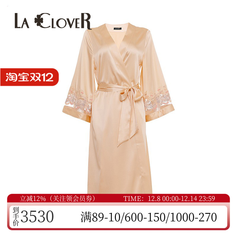 兰卡文桑蚕丝女士婚礼长袖睡袍