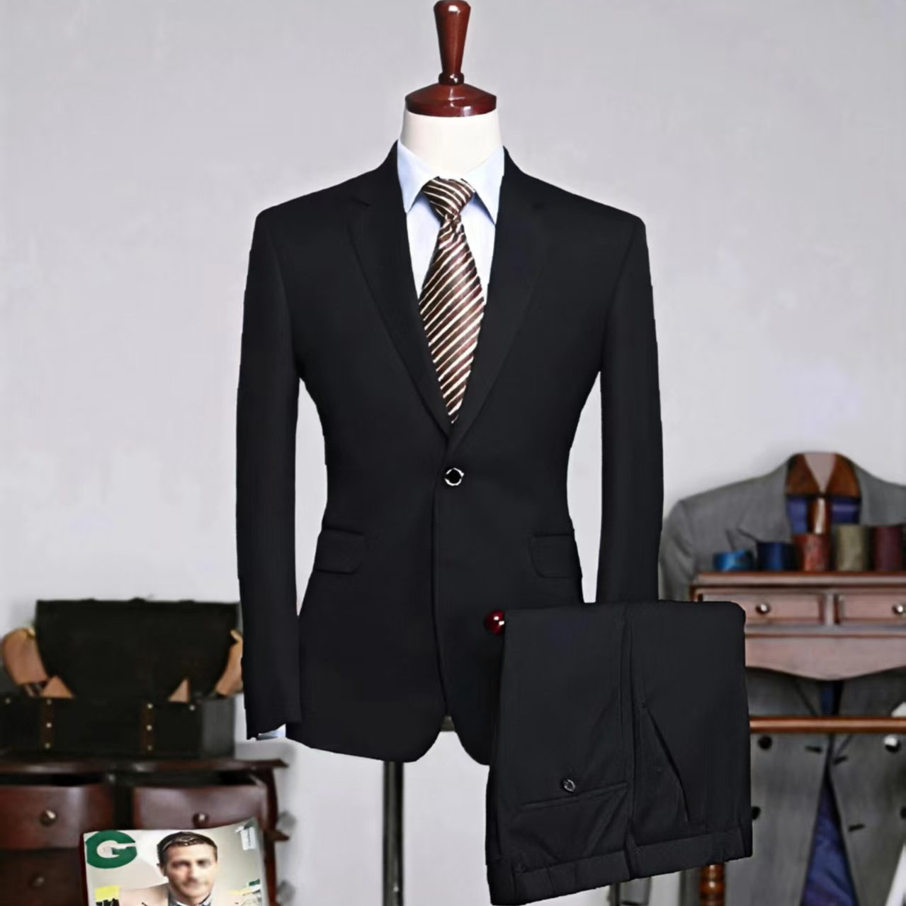 男款纯黑色工作服修身职业装