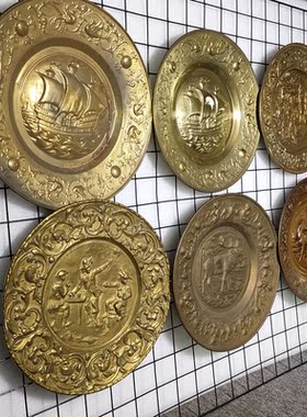 浮雕黄铜盘子展馆博物馆民俗铜器