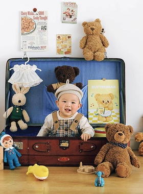 73X45X24cm老皮箱行李箱内衬蓝旧货老物件儿童摄影道具文旅摆件