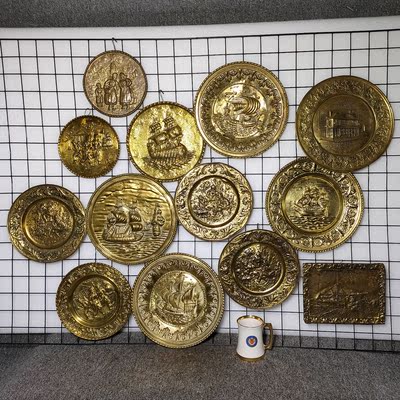 西洋古董北欧老式铜器铜杂件铜皮金属浮雕画挂盘装饰画摆件挂件