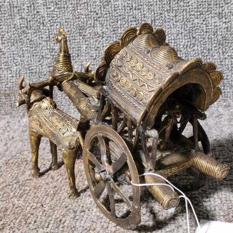 印度铜牛拉车雕塑牛车雕塑铜雕工艺品印度特色民俗收藏摆件小瑕疵
