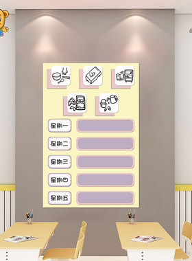幼儿园粉紫色系墙面环创区域角进区规则牌我想去哪玩值日生积分墙