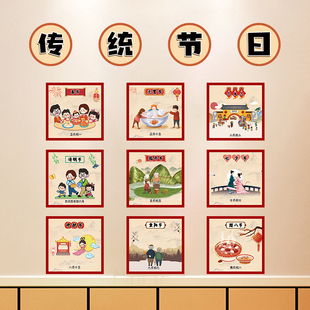 幼儿园中国传统节日主题墙环创布置装饰十大国粹防水墙贴过年习俗