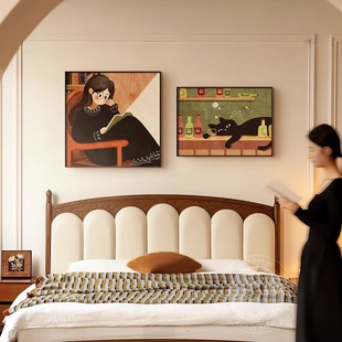 中古风女孩卧室床头装饰画法式复古房间主卧挂画美拉德组合墙壁画