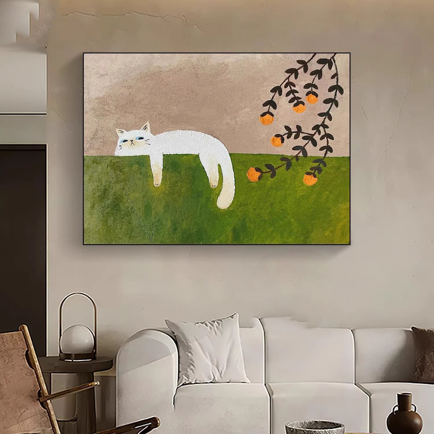 治愈系懒惰猫咪客厅装饰画可爱动物沙发挂画小众艺术餐厅卧室壁画图片