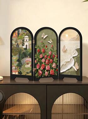 中古风玫瑰小屏风玄关斗柜桌面画