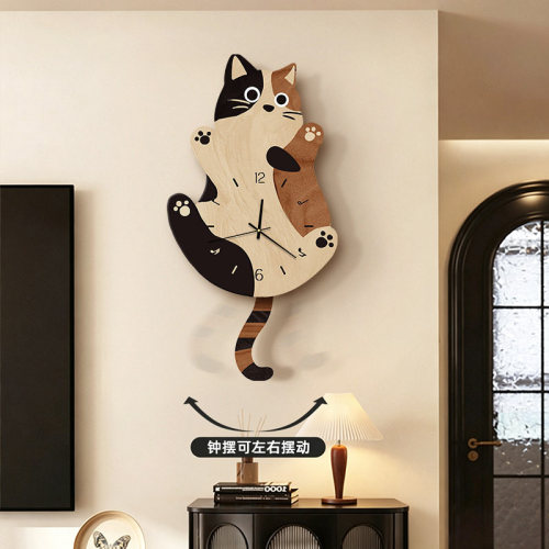 法式中古风猫咪客厅墙钟表装饰画