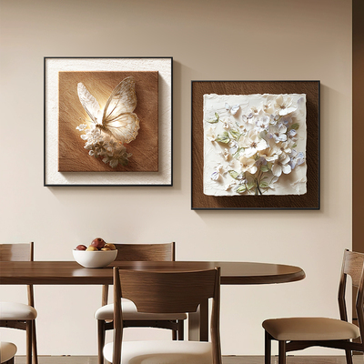 中古风蝴蝶餐厅装饰画高级感花卉卧室床头挂画肌理感抽象艺术壁画