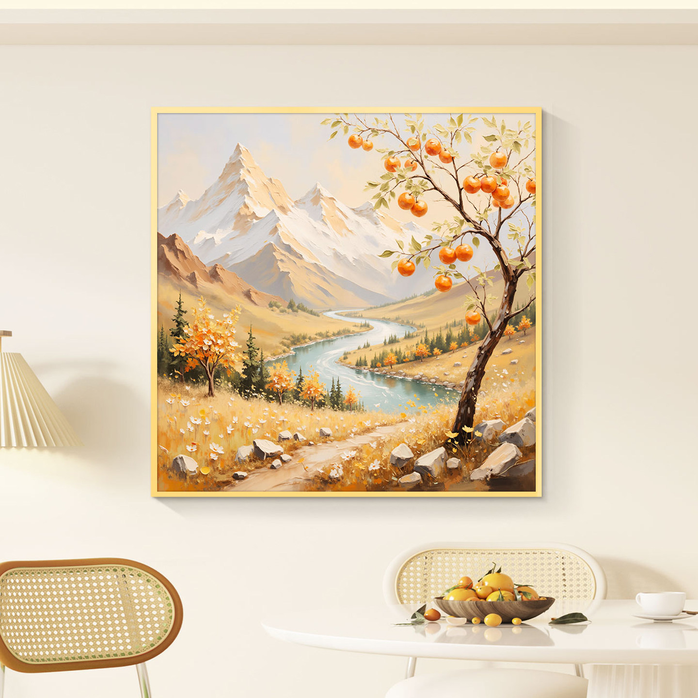 轻奢奶油风餐厅装饰画简约现代客厅饭桌背景墙挂画高级感方形壁画