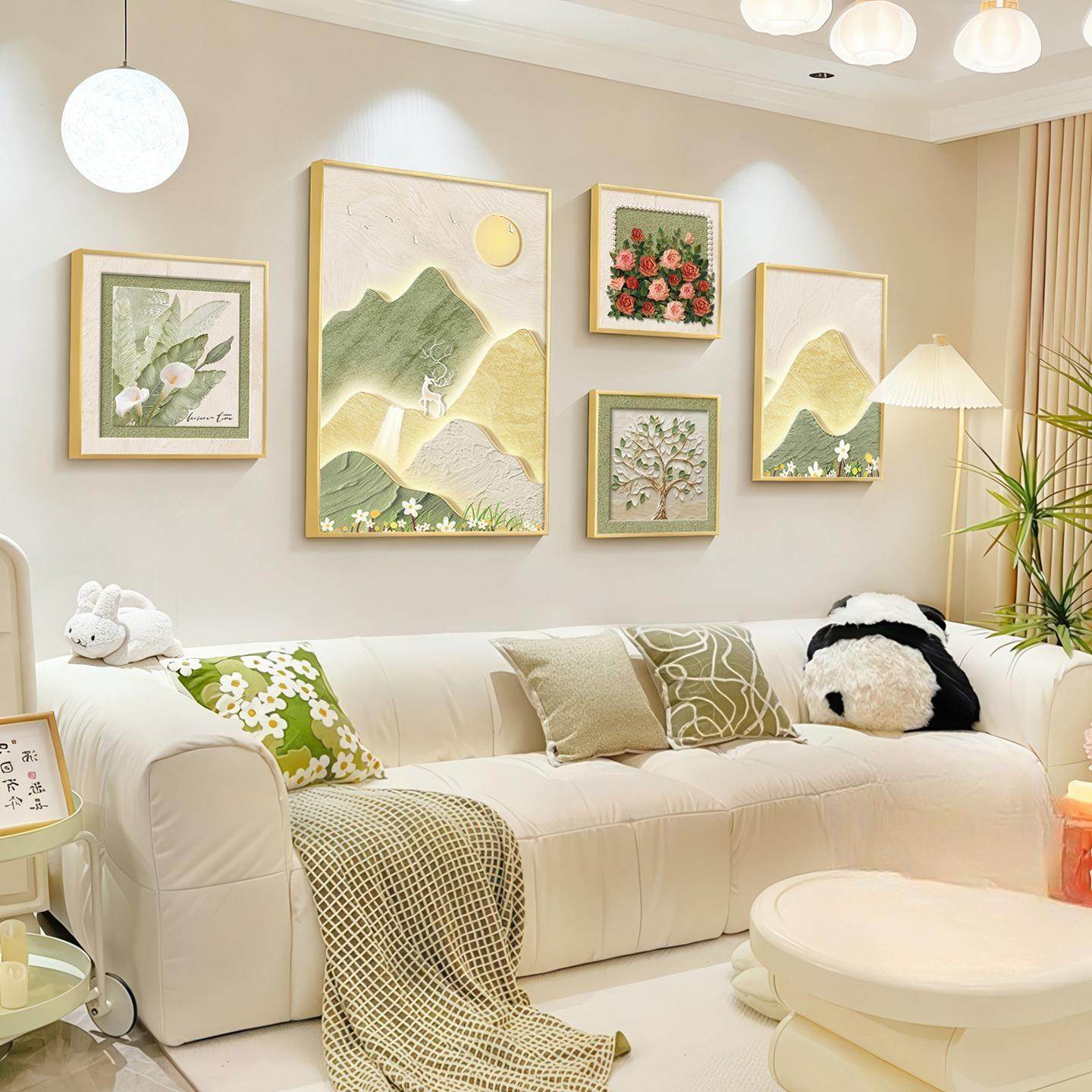 奶油风背有靠山客厅装饰画高级感沙发背景墙挂画2026新款组合壁画,家居饰品,现代装饰画,淘宝优惠券,粉丝福利购,淘宝优惠卷