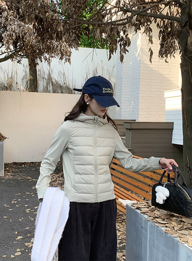 luqi lulu轻薄新款Down修身短款90白鸭绒连帽轻便跑步户外羽绒服