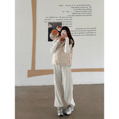 luqi 两穿 宽松阔腿束脚羊羔绒卫裤 lulu超厚加绒运动裤 女秋冬新款