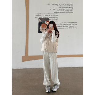 luqi lulu超厚加绒运动裤女秋冬新款宽松阔腿束脚羊羔绒卫裤两穿