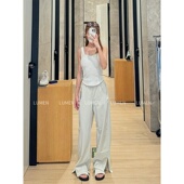 luqi 显瘦速干瑜伽运动休闲裤 lulu高腰开衩阔腿长裤 女士宽松薄款