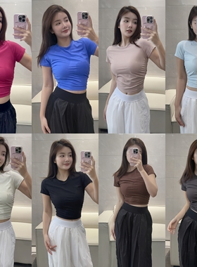 luqi Lulu新款Takes运动短袖螺纹修身短款T恤速干瑜伽健身上衣女