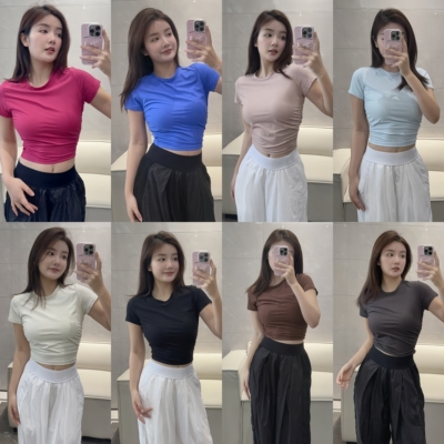 luqiLulu修身显瘦螺纹短款T恤女