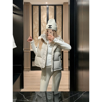 luqi lulu冬季Puff鸭绒四格马甲羽绒服泡芙连帽短款外套女