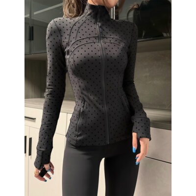 美萌黑波点显瘦立领修身运动外套