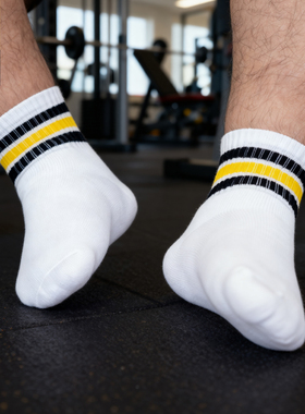 酷宝先生 加厚全毛巾吸汗运动袜三杠经典复古休闲减袜白袜子