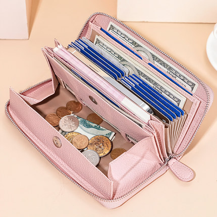 wallets女士钱包长款日式真皮多卡位大容量硬币零钱包女士手拿包