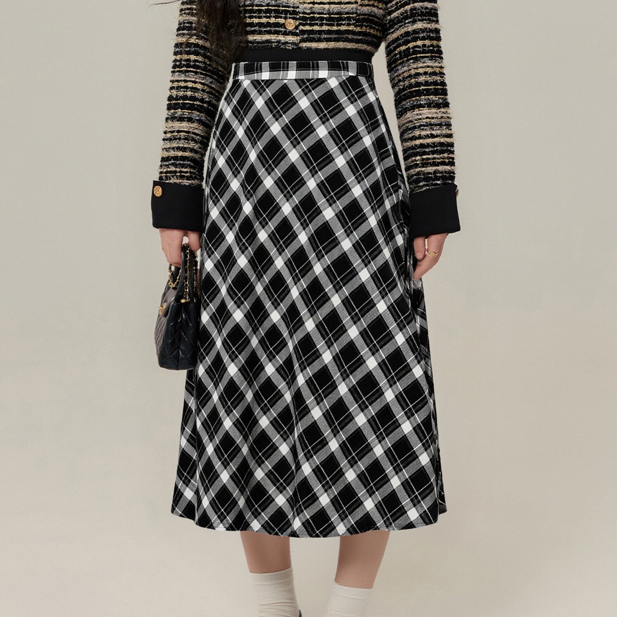 大码女装格子半身裙女2025春款胖妹妹mm高腰遮肚显瘦中长款a字裙