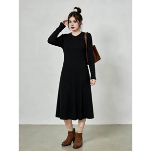 大码女装外穿内搭长袖毛衣裙女打底针织裙2025冬胖mm连衣裙