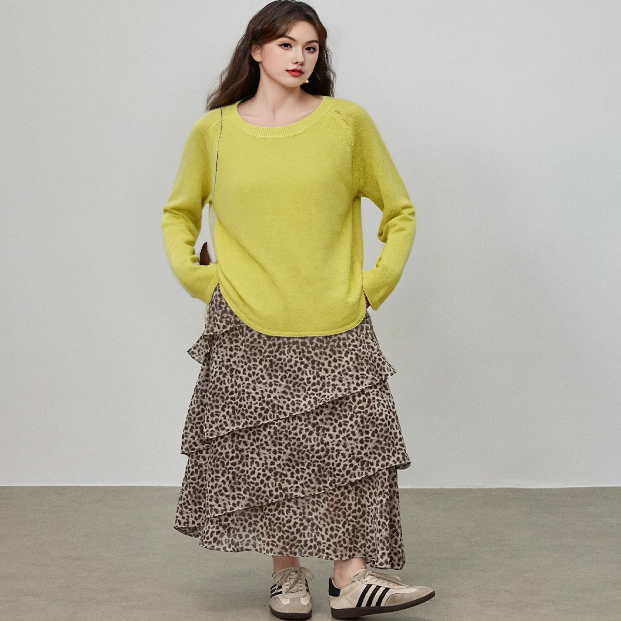 大码女装圆领插肩袖针织衫女长袖上衣2025秋款胖mm百搭宽松套头衫