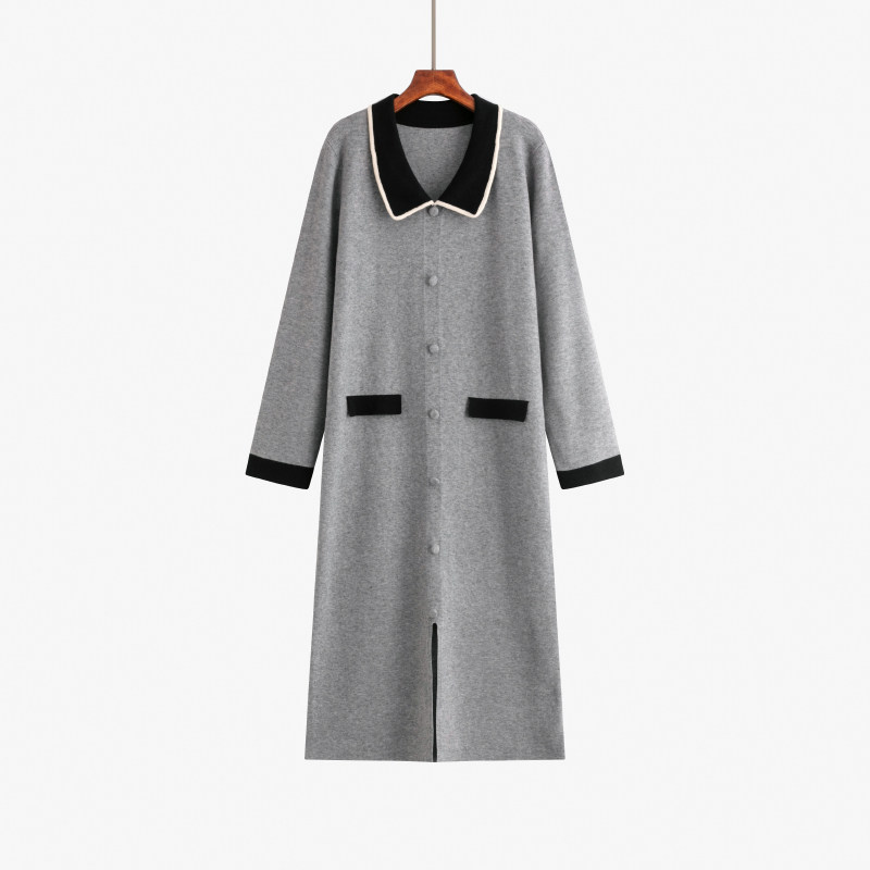 【清仓】翻领撞色长裙女开叉针织毛衣裙2024冬胖mm宽松气质连衣裙,女装/女士精品,连衣裙,淘宝优惠券,粉丝福利购,淘宝优惠卷