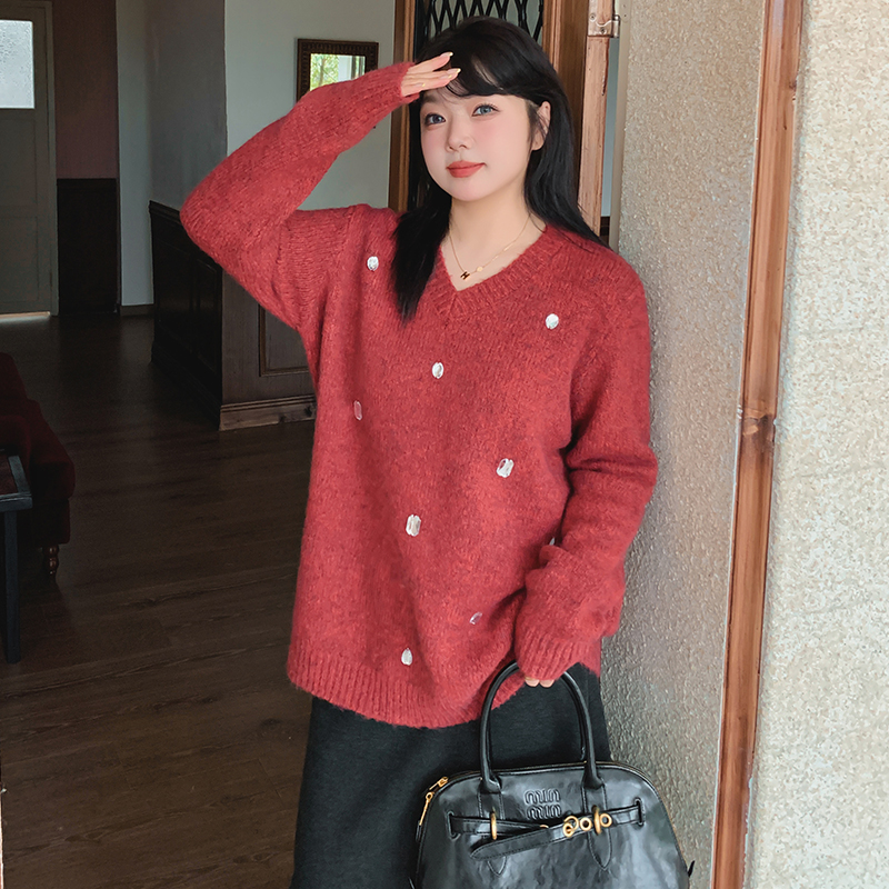 薇薇家1/5.5支羊毛绒套头V领套头