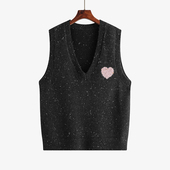 大码 2024秋冬胖mm马甲背心 上衣女刺绣爱心针织衫 女装 外穿内搭无袖