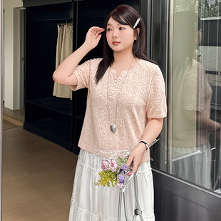 胖mm宽松显瘦百搭短袖 200斤大码 2025夏款 女装 t恤 圆领上衣女针织衫