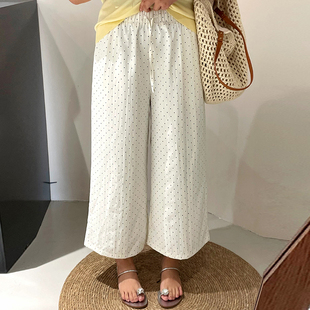 九分裤 女装 宽松阔腿裤 大码 女休闲裤 2025夏款 松紧高腰裤 胖mm波点裤