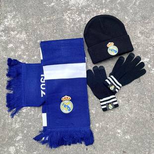 皇马阿森纳尤文冬天围巾帽子手套 球迷保暖三件套针织围巾
