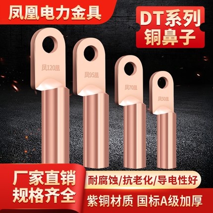 正品凤凰铜鼻子国标A级DT10-400线鼻子铜接头铜接线端子规格齐全