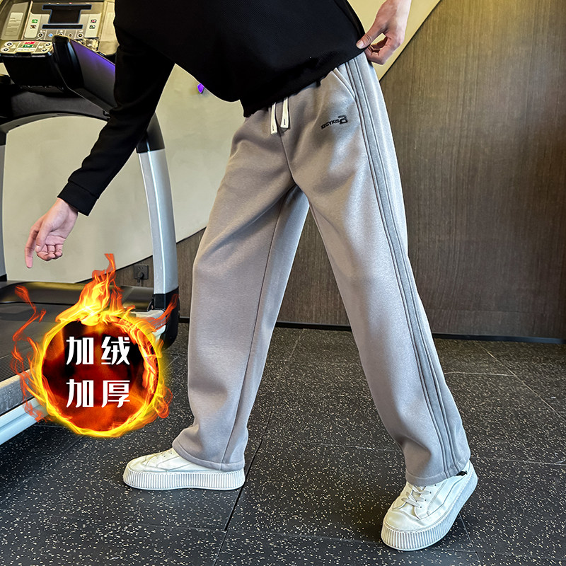 秋冬加绒休闲裤男士个性拼接加绒保暖卫裤男运动裤子男潮流痞帅气