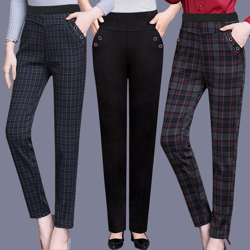 秋季新款中老年格子妈妈裤