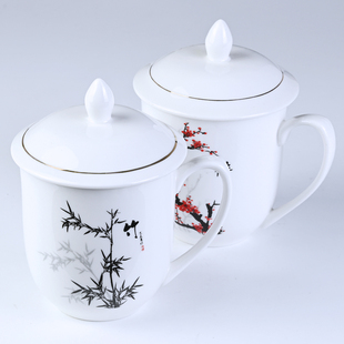 陶瓷杯带盖子家用办公会议室接待喝水杯酒店中式创意男女陶瓷茶缸