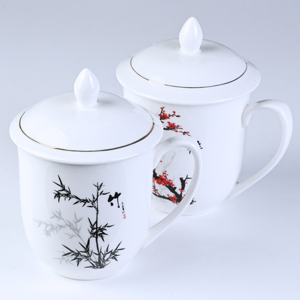 陶瓷杯带盖子家用办公会议室接待喝水杯酒店中式创意男女陶瓷茶缸