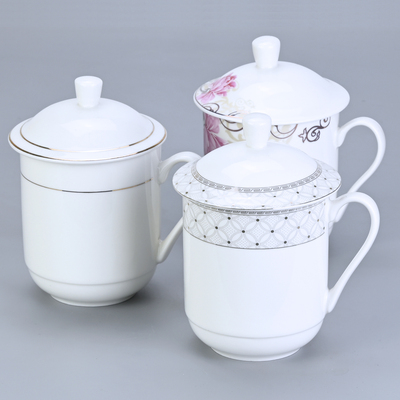 酒店专用陶瓷杯会议杯带盖可定制